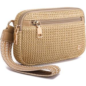 Haytijoe Faux Straw Purse for Women Wristlet Wallets Beach Purses Small Clutch Summer Bag Vacation Essentials (Boho Khaki)