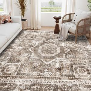 Machine Washable Rug 9' x 12' Vintage Design Area Rugs with Non Slip Rugs for Living Room Bedroom Carpet Stain Resistant, Home Decor Office Boho Rug, Ivory