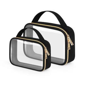 Wedama Clear Toiletry Bag, 2 Pack Clear Makeup Bags with Handles, PVC Cosmetic Bags for Women and Men, Large Opening Toiletry Bags, Black