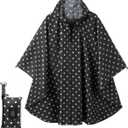 Fashion Hooded Rain Poncho Waterproof Raincoat Jacket with pocket for Women/Men/Adult (Black)