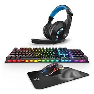 Punk 4-Piece Pro Accessories Bundle | LED Mouse, Mousepad, LED Backlit Keyboard, Light-Up Headset | Gaming Kit for PC, PS5, Xbox Series X and S Consoles