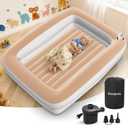 Inflatable Toddler Travel Bed - 67 Inches Portable Blow Up Bed with Safety Sides - Kids Air Mattress with Electric Pump & Carry Bag - Lightweight Camping Essential Bed for Sleeping Outddor - Khaki