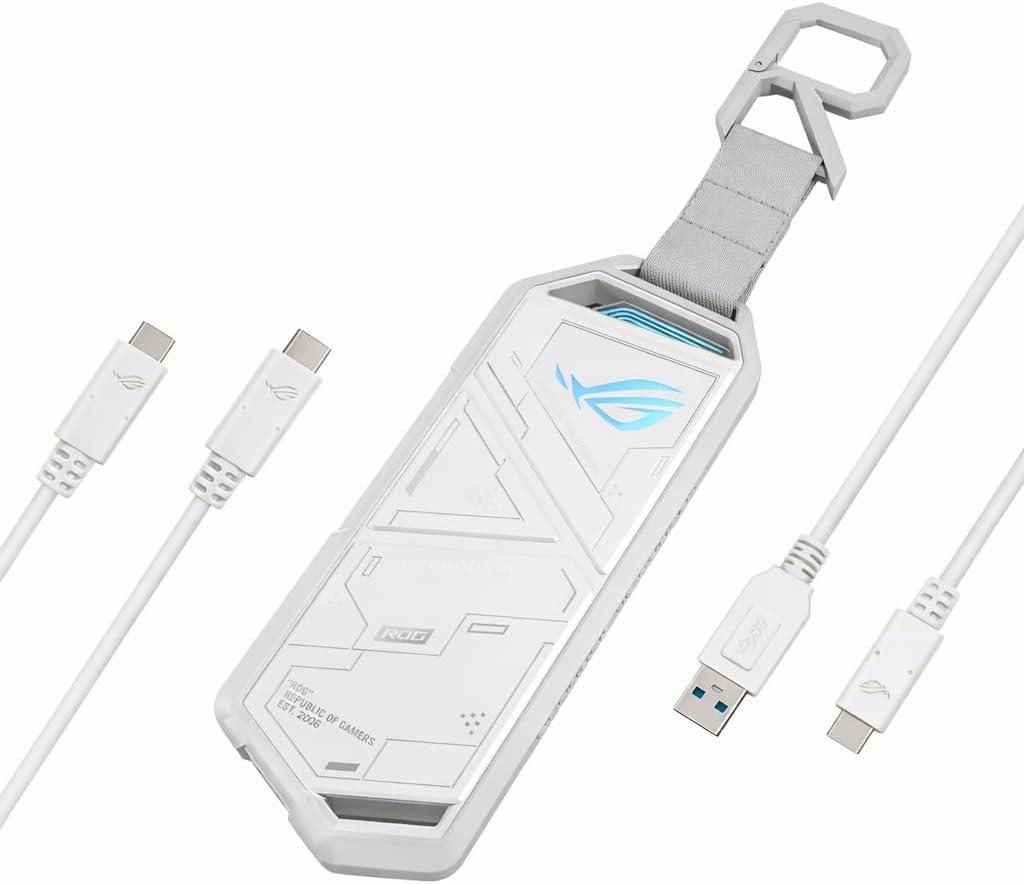 ASUS ROG Strix Arion White M.2 NVMe SSD Enclosure-USB3.2 Gen 2x1 Type-C (10Gbps), Dual USB-C to C & USB-C to A, Screwdriver-Free, Thermal Pads Included, Fits PCIe 2280/2260/2242/2230 M Key/B+M Key