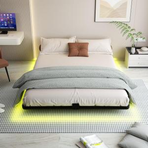 King Floating Bed Frame with LED Lights - Modern Metal Platform Bed Frame - Noise Free No Box Spring Needed and Easy Assembly