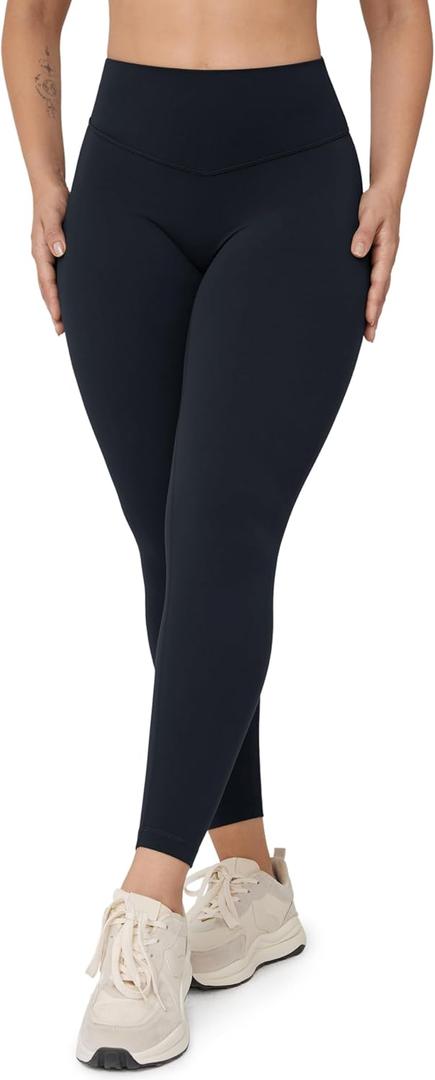 Hugcurve No Front Seam High Waisted Workout Leggings for Women Buttery Soft Yoga Pants Gym Athletic Tights - 25'' (Medium, Black)