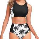 Tempt Me Women Two Piece High Waisted Bikini Set Sporty Swimsuits Bathing Suit with Bottom for Teen Girls (Small, Black)