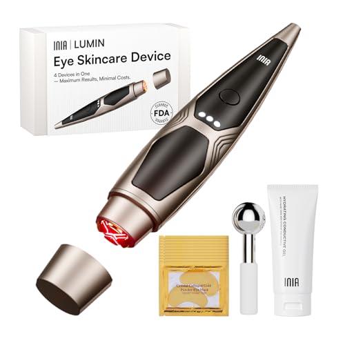 INIA 4-in-1 Eye Massager Tool Under Eye Red Light Therapy for Face, Eye Lift Depuffing Wand with Heat & Vibration for Dark Circles, Puffiness & Skin Firming – Enhances Skincare Routine