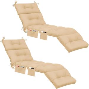 Kigley 2 Pcs Chaise Lounge Cushions with Side Pocket 74.5 x 22 x 4.7 Inches Tufted Patio Recliner Cushions Summer Seasonal Replacement for Indoor Outdoor Patio Sunbathing (Beige)