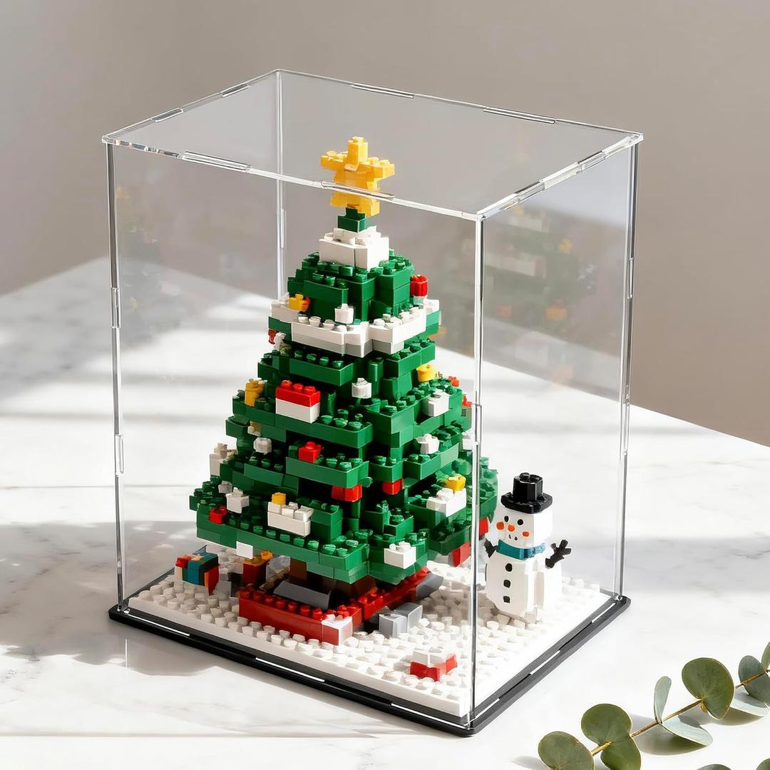 SVENJBB Large Display Case for Dolls, 13x13x16 Inch Acrylic Box for Trophy and Figures, Clear Acrylic Display Cases with Matte Black Base for Collection Protection and Storage