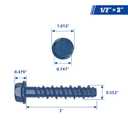 1/2 x 3 Concrete Screw Anchor with Drill Bit & Hex Driver | Heavy-Duty, Superior Corrosion Resistant Blue Coated Fasteners for Anchoring Heavy Fixtures 10pcs/Box