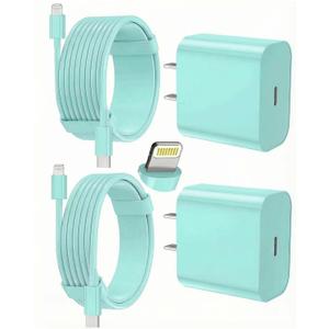 FEEL2NICE iPhone Charger Fast Charging 2 Pack Type C Wall Charger Block with 2 Pack [6FT&10FT] Long USB C to Lightning Cable for iPhone 14/13/12/12 Pro Max/11/Xs Max/XR/X,AirPods Pro,Green