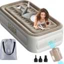 Air Mattress Twin with Built in Pump, 18" Ultimate Comfort Blow up Mattress Twin with Rechargeable Pump, Colchon Inflatable Mattress for Home & Guest, Air Bed 330lbs Max (Khaki)