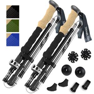 Trekology Trek-Z Collapsible Hiking & Trekking Poles - Balance Support for Seniors, Women, and Men, 2pc Per Set (100-120cm for Height: 411" to 5'10") Black