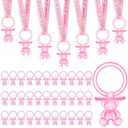 50 Pcs Green Leaf Baby Pacifiers Baby Shower Acrylic Pacifiers Necklace Boy Pacifier Bulk Nipples for Shower Game Ribbon Necklace for Party Favors Prize Decorations(Pink)