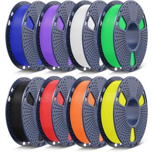 SUNLU 3D Printer Filament Bundle Multicolor PETG Filament 1.75mm, Individually Vacuum-Sealed, 2kg in Total, 0.25kg per Spool, 8 Pack, Black+White+Red+Klein Blue+Green+Yellow+Sunny Orange+Lavender Purple