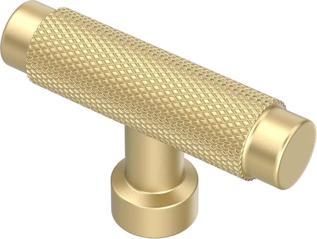 Alzassbg 10 Pack Brushed Gold Cabinet Knobs, 2.1 Inch(55mm) Diameter T Bar Knurled Kitchen Knobs for Cabinets and Drawers AL6017MGP