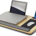 Natural Wood Laptop Tray for Lap - Portable Laps Desk for Lap Top with Cushion, Lightweight Laptop Stand with Mouse Pad, Fits Laptops Up to 17 Inches, Built-in Mouse Pad, Tablet Phone Holder, Beige