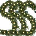 6.2 FT Prelit Christmas Cedar Garland 3 PCS, Realistic Artificial Pine Needle Faux Cypress Greenery with 20 Lights for Christmas Table Mantle Wall Room Outdoor Indoor Winter Decoration