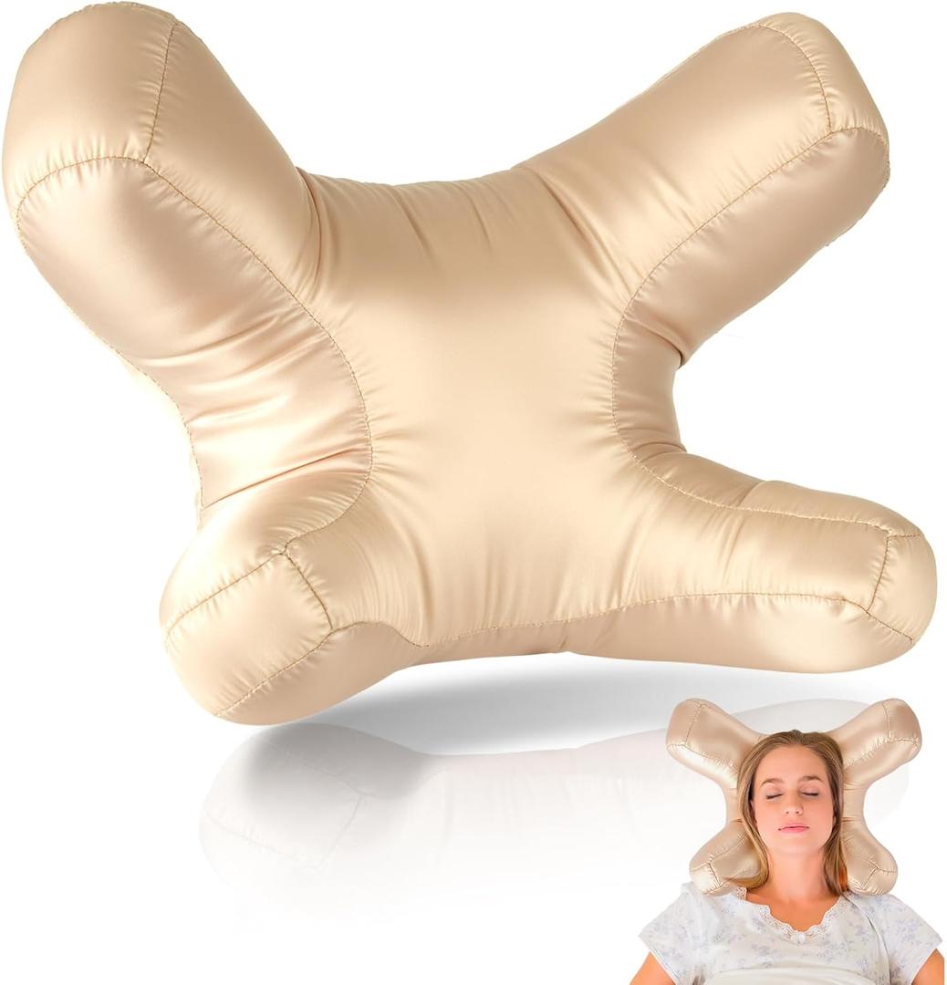 Cotton Face Pillow for Side Sleeper Anti-Wrinkle Massage Bed Pillow with Soft Pillowcase Beauty Pillow for Sleeping Face Down, Gold