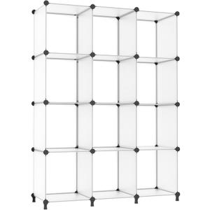 AWTATOS Cube Storage Organizer Storage 12 Cube Bookshelf DIY Plastic Closet Storage Shelves with Wooden Mallet, Ideal Storage Solution for Home, Bedroom, Translucent White