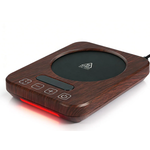 Coffee Mug Warmer with Temperature Control, 36W Electric Mug Heater, 120–180°F Adjustable Desk Cup Warmer with Timer & Auto Shut-Off, Ambient Light, Walnut Wood-Grain Finish, Gift for Home & Office