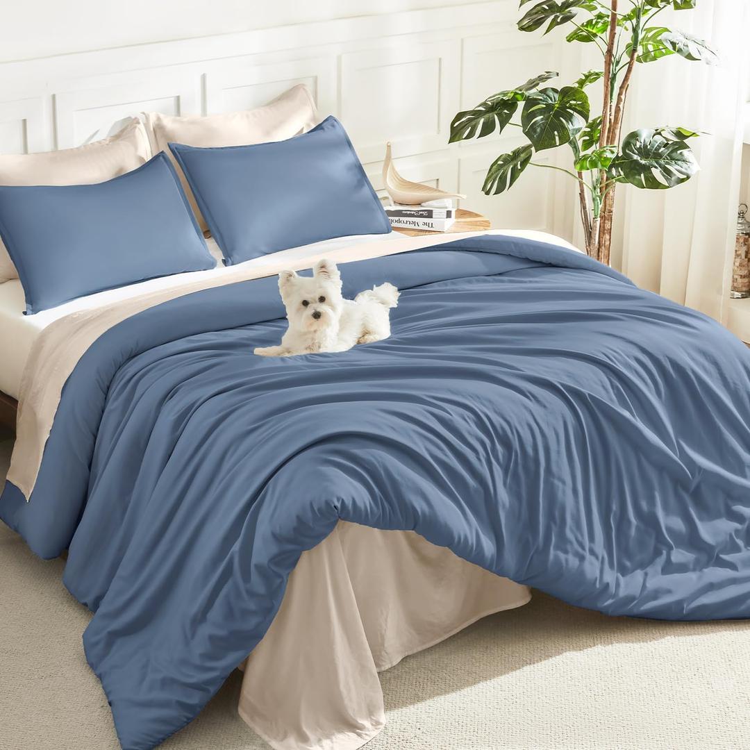Litanika Haze Blue California King Comforter Set, 3 Pieces Solid Bedding