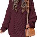 ANRABESS Womens Sweater Dress Oversized Cable Knit Chunky Long Sleeve Short Dresses 2025 Fall Outfits Vacation Winter Clothes (Large, Red)