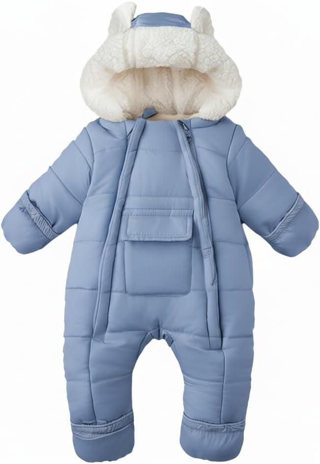 AiWMGL Baby Girls Boys Snowsuit Newborn Winter Clothes Jumpsuit Romper Infant Hooded Fleece Coat Jacket Outwear (0-6 Months, Blue)