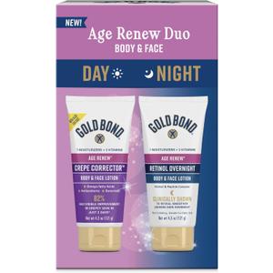 Gold Bond Age Renew Day & Night Duo Lotion Set for Body & Face, Crepe Corrector & Retinol Overnight Lotion Visibly Firms Skin & Visibly Smooths Skin, 8.6 oz