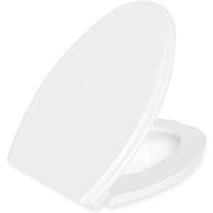 Elongated(Oval) Toilet Seat, Quick-Attach Hardware Metal Hinges, Heavy Duty, Slow Soft and Quiet Close, Durable and Sturdy, Easy to clean, Fits Elongated(Oblong) Toilets, White(18.5)