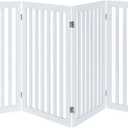 unipaws Freestanding Tall Dog Gate, Foldable Pet Fence, Indoor Wood Barrier, Assembly Free Stair Gate with 2PCS Support Feet (91cm H, 4Panels, White) (80"W36"H)