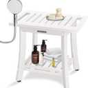 KingPavonini HDPS Shower Benches for Inside Shower to Sit on, Waterproof Shower Stool for Shaving Legs, 400LBS Shower Seat with Storage Shelf, Shower Chair for Inside Shower (Medium, White)