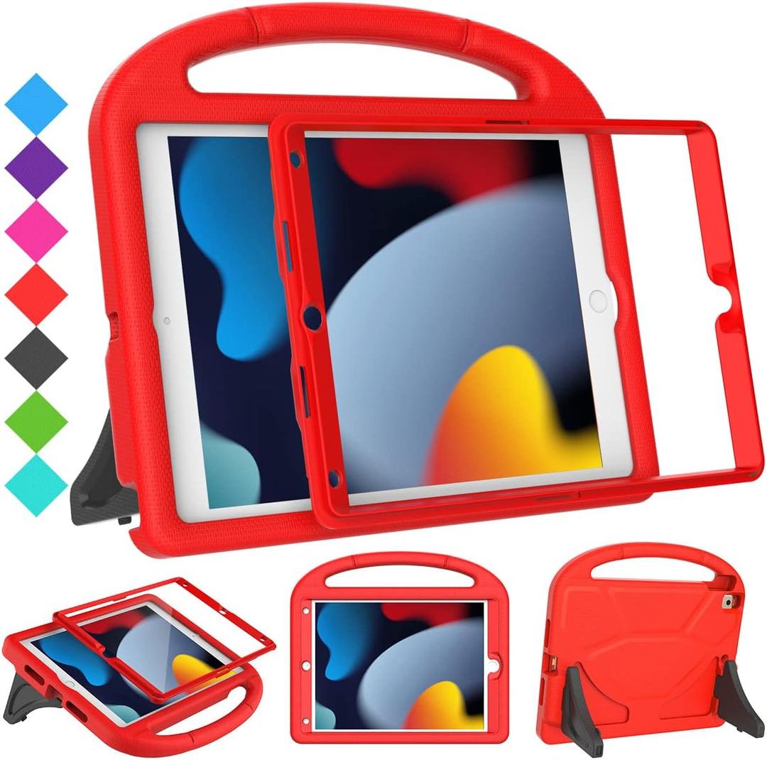 SUPLIK Kids Case for iPad 9th/8th/7th Generation - iPad 10.2 inch 2021/2020/2019 Case with Built-in Screen Protector, Durable Shockproof Handle Stand for Apple iPad 7/8/9 Gen, Red