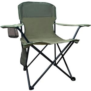Folding Camping Collapsible Chairs Heavy Duty Lawn Chair with Cooler Bag, Storage Pocket, Waterproof Bag Outdoor Arm Chair, Supports 225LBS, Green
