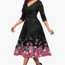 Nmoder Women's Casual Wrap Flared Midi Dress Wedding Guest Cocktail Tea Dresses A-Line Swing V-Neck 3/4 Sleeve, L