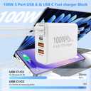 QZIIW USB C Wall Fast Charger Block, 100W 5-Port Type C Fast Charging Block | 3 Pack-PD Power Charger Adapter QC 3.0 USB Multiport Charger Brick For iPhone 17 16 , Samsung series MacBook/Air, iPad, etc.