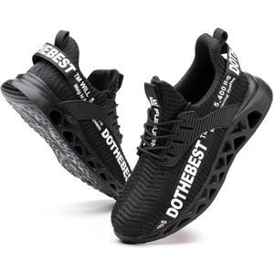 Furuian Steel Toe Sneakers for Men Women Lightweight Safety Shoes Comfortable Puncture Proof Slip On Indestructible Work Shoes (13 Women/11.5 Men, Black)