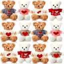 Hungdao 12 Pcs Set of Stuffed Bears, 10 Inch Valentines Day White Brown Stuffed Bears Small Soft Plush Animals with Cute Clothes for Valentines Day Gift Birthday Party Favors