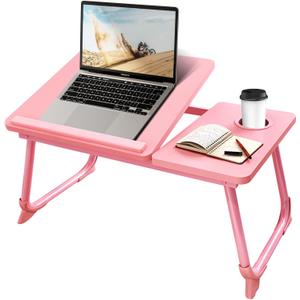 CloudTrip Laptop Desk for Bed or Couch, Lap Desk, Woking in Bed Desk, Home Office Desks, Breakfast Tray, Desk with Cup Holder, Watching Movies in Bed, Laptop Stand for Bed, Fordable Legs Desk (Pink)