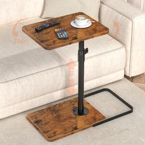 TV Tray Table for Couch - Adjustable Height & 360Swivel Panel DesignLarger Metal and Wooden Base to Prevent SlippingSofa Armrest Tray Table for Eating Laptop Couch Bed Dinner or Small Space (1 Pack, Brown)