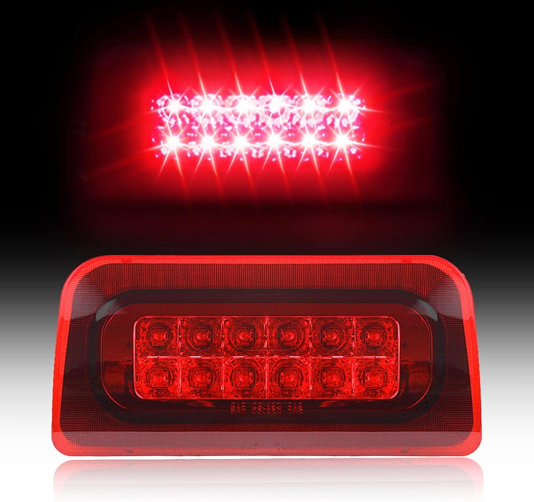 BASIKER Third Brake Light fit for 1994-2004 Chevy s10 S-10 GMC Sonoma Regular Cab or Crew Cab 3rd Tail Lights Red Housing Red light