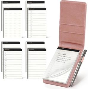 WEMATE 10 Pieces Small Notepad Holder Set Pocket Notebook - Included Mini Pocket Notepad Holder Set with 8 Memo Book Refills and Metal Pen for Meetings, Daily Records, and Notes 3 x 5 Inch (Rose Gold)
