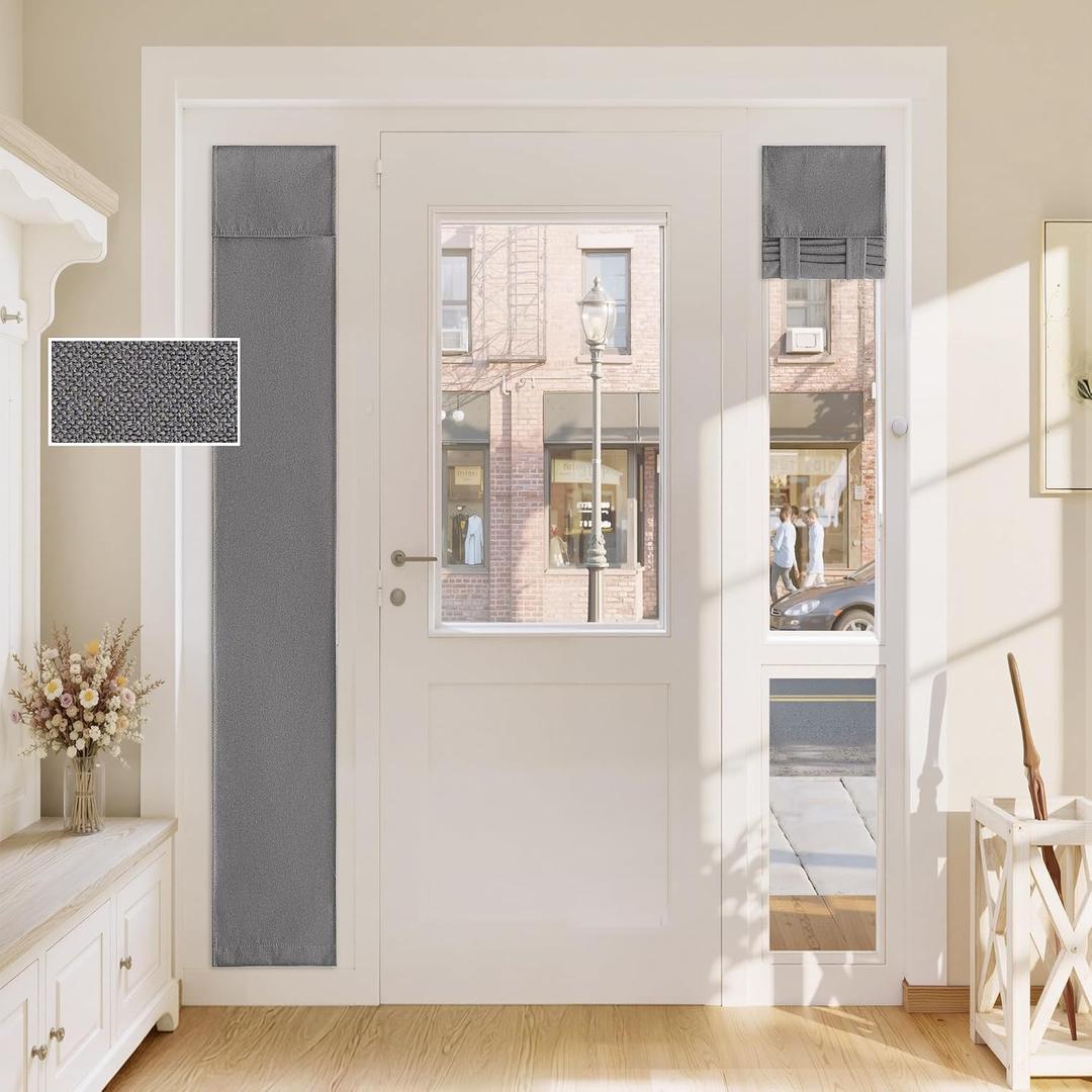 RYB HOME 100% Blackout Linen Sidelight Door Curtain, Door Window Curtain, 12"W x 69"L