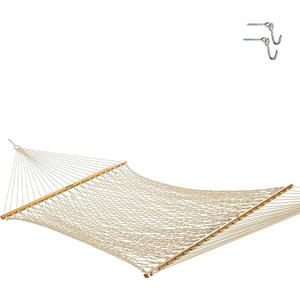 Original Pawleys Island Large Oatmeal DuraCord Rope Hammock 13 ft. x 55 in., 2-Person, 450 lb Capacity, Oak Spreader Bar, Zinc-Plated Hardware, Handcrafted in the USA