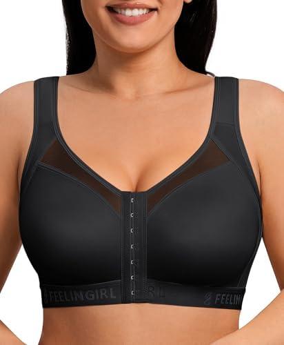FeelinGirl Front Closure Post Surgery Compression Bra with Adjustable Straps Wireless Breast Augmentation Post Op Bras XXL