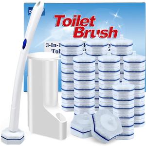 COBETE Disposable Toilet Brush Wand Kit with 56 Refills, Efficient Deep Scrubbing Toilet Bowl Cleaner Wand for Bathroom Toilet Cleaning