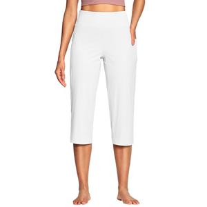 ISEEGZ 21" Capri Pants for Women High Waist with Pockets Women's Capris Workout Yoga Pants Loose Straight Leg White, L