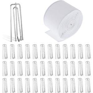 Curtain Pleat Tape 10 Meters/10.9 Yards White Pleat Curtain Tape with 30 Pcs Stainless Steel 4 Prongs Curtain Pleater Hooks, Curtain Accessory End Tape Hooks Clips for Curtain DIY