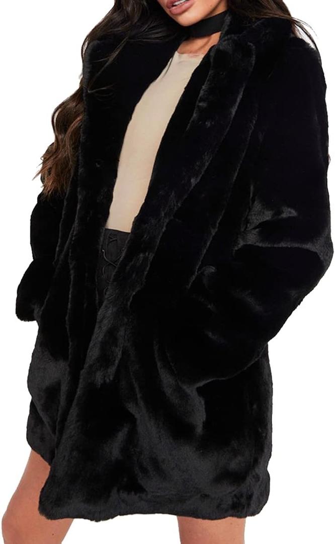 TOPONSKY Furry Jackets Snow Faux Fur Cruella Winter Fluffy Women Wedding Fuzzy, Black, XL