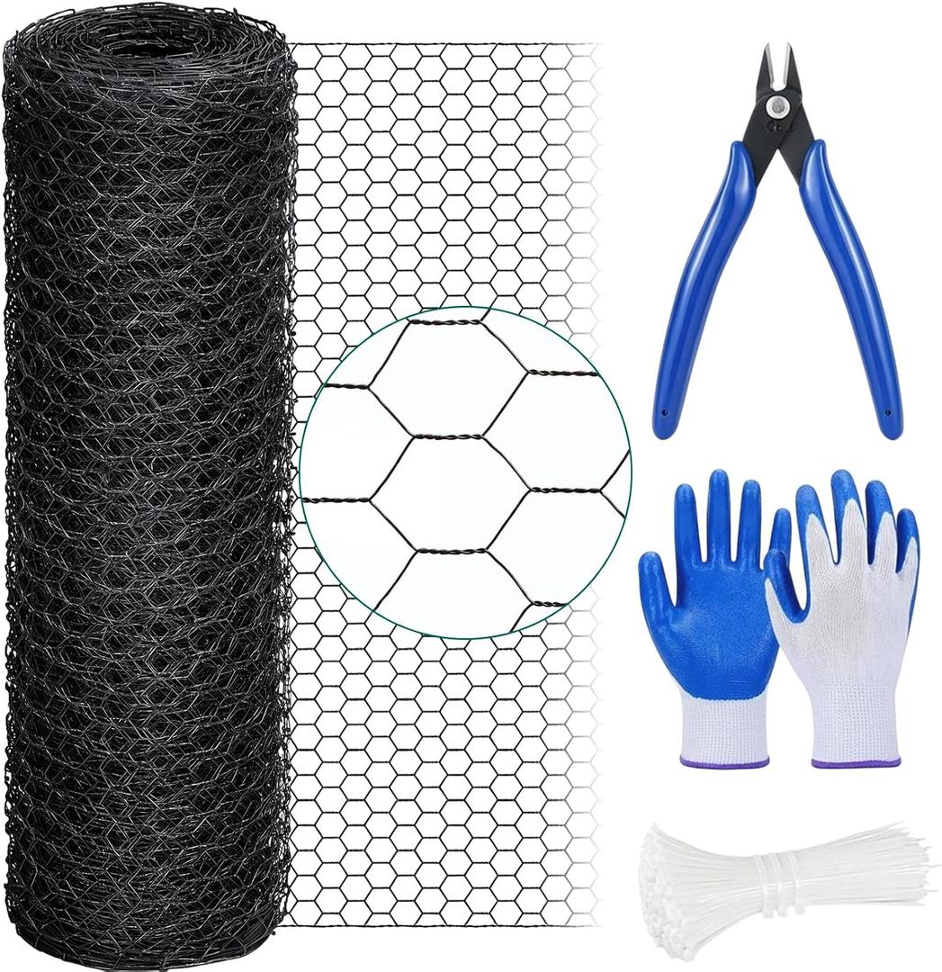 GlikCeil 48 in X 200 ft Chicken Wire Fencing Mesh, Metal Floral Chicken Wire for Floral Arrangements, 0.6 Inch Hexagonal Galvanized Poultry Netting for Garden, Coop Barrier, Duck Rabbit Cage(Black)